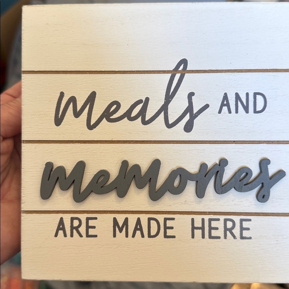 Meals and Memories Wall Sign - distressed white and grey